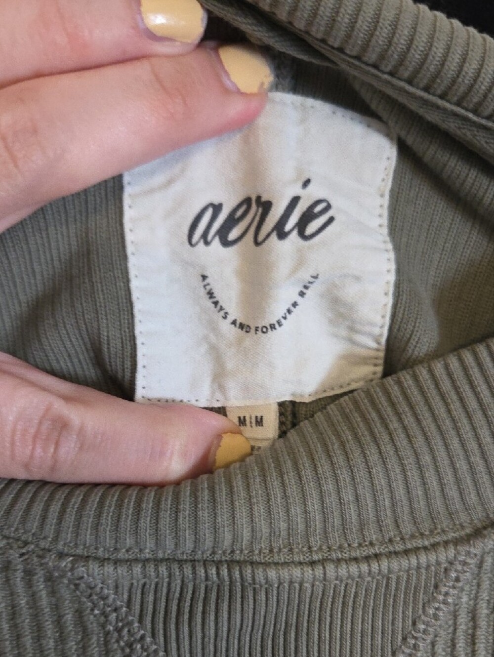 aerie Olive Green Ribbed Crewneck Sweater - Picture 2 of 5
